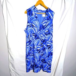 Pappagallo Colorful Sleeveless V-Neck Midi, Blue, Black & White, Business, Sz 16